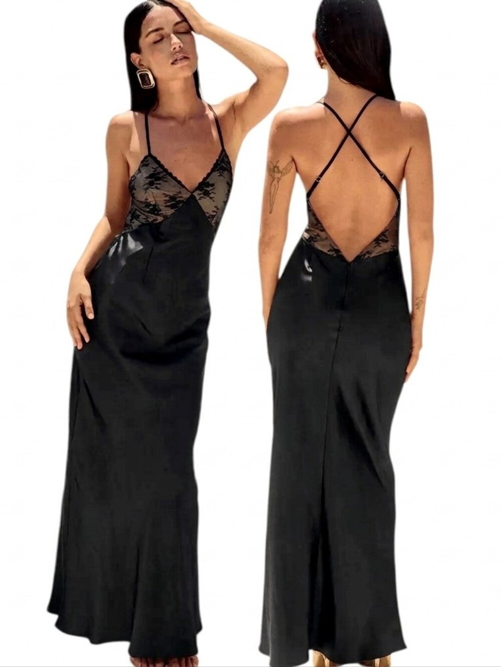 RUNAWAY THE LABEL Nadalia Satin and Lace Maxi Slip Dress - Size XS